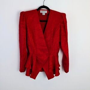 Vintage Argenti 100% Silk Floral Structured Shoulder Peplum Blazer 4 Glamoratti